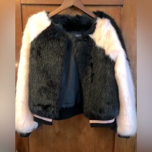 Hera Collection faux fur baseball jacket in pink & black
